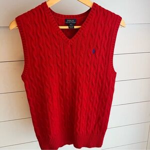 Polo by Ralph Lauren Boys V-Neck Red Sweater Vest BlueLogo Size Large 14/16